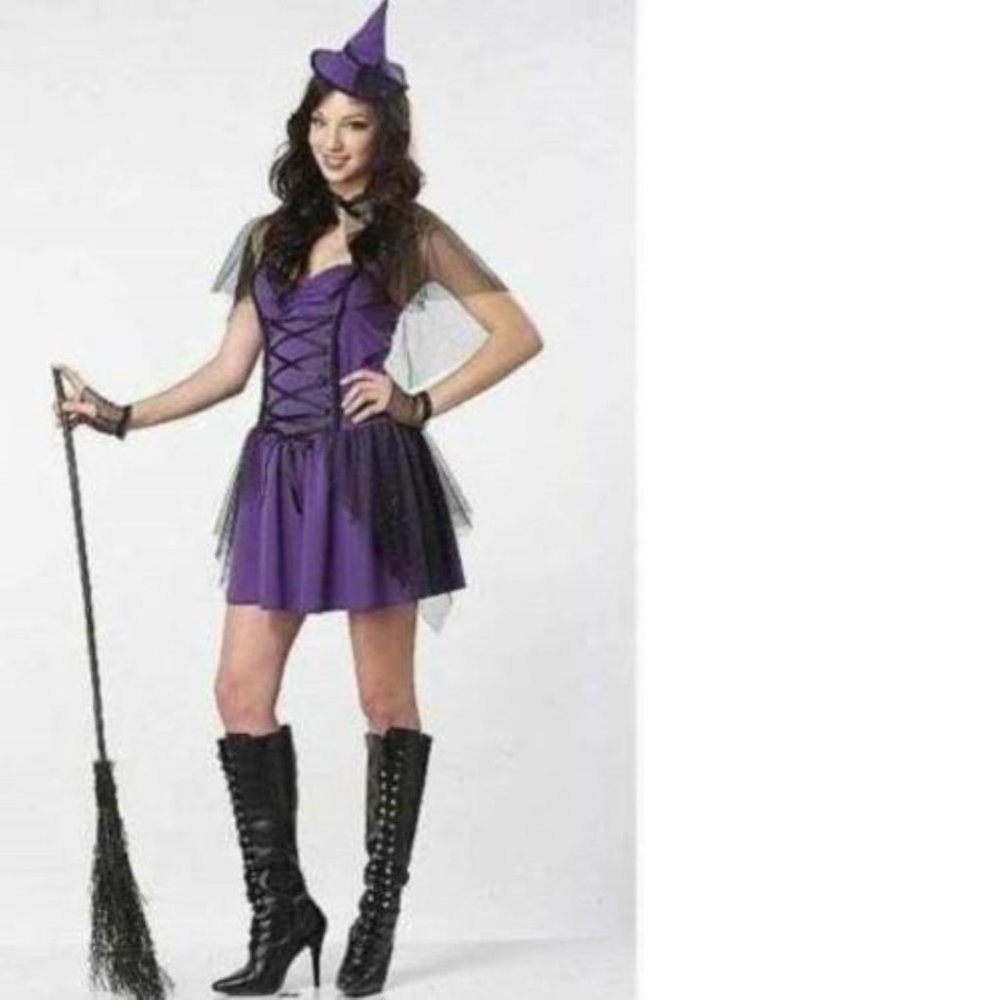 Witch Halloween Costume 7/9 Purple Mischievous 5 Pc Dress Hat Teen Girls Juniors